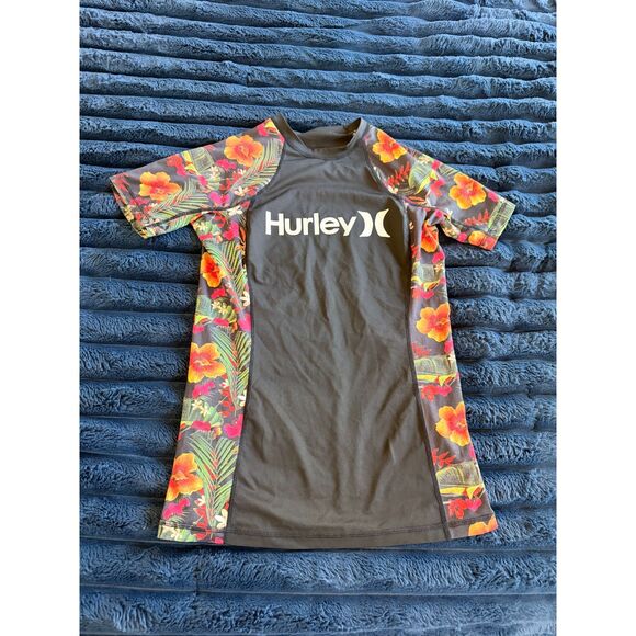 Hurley Other - Hurley Women Floral Tropical Rash Guard Short Sleeve UPF Surf Top Black Medium